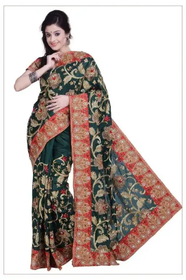 Picture of indian handmade sari pure silk beige paisley printed dr