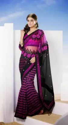 Picture of indian handmade satin silk saree printed fashionable ca