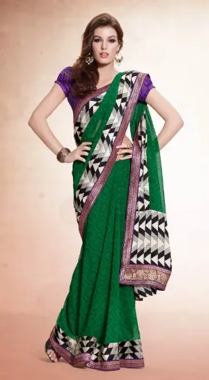 Picture of indian handmade silk blend saree leaf printed women wra