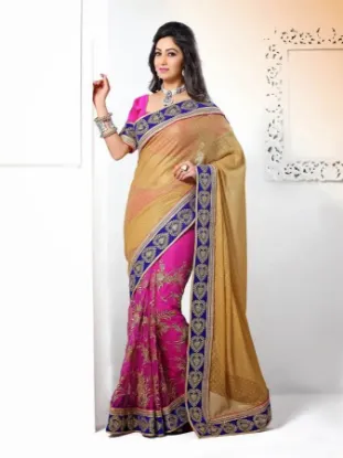 Picture of indian handmade style saree printed silk blend fabric e