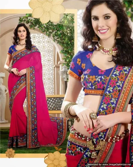 Picture of indian handmade traditional clothing polyester saree fl