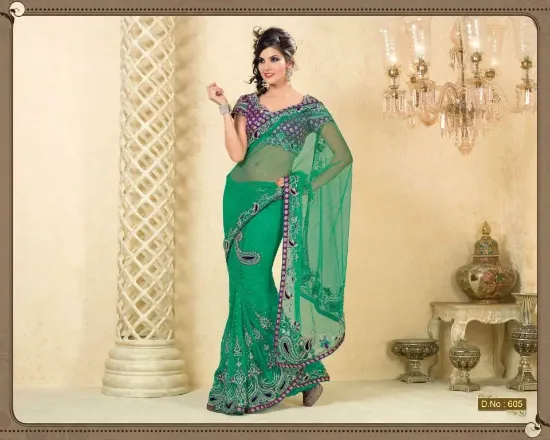 Picture of indian maheshwari pure handloom designer partywear sar,