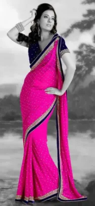 Picture of indian multi color designer foil prints bollywood sari 