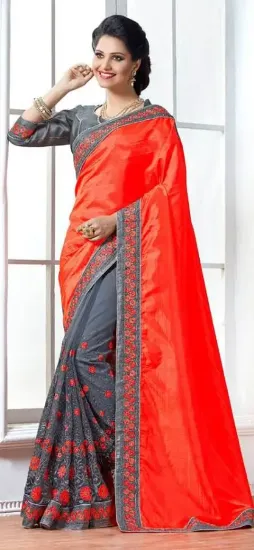 Picture of indian pink designer embroidered bollywood style sari ,