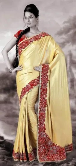 Picture of indian pink designer embroidered bollywood style sari g