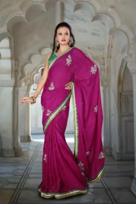 Picture of indian pink designer zari border bollywood sari georget