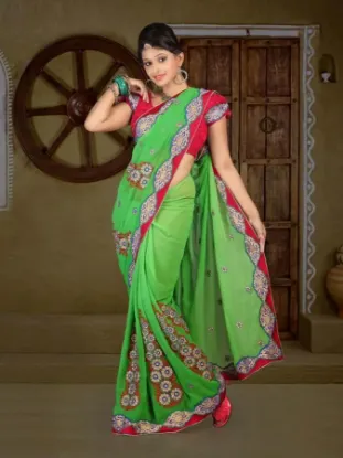 Picture of indian pink designer zari border bollywood style sari g