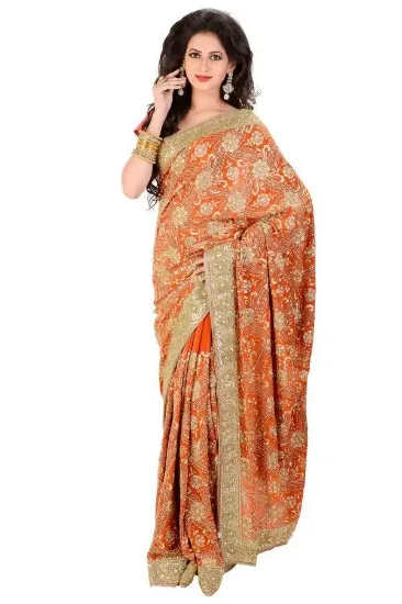 Picture of indian printed saree beige polyester fabric bandhani et