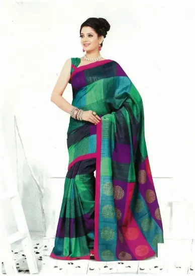 Picture of indian printed saree handmade craft decor silk blend gr