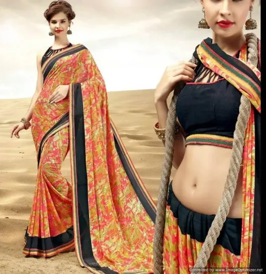 Picture of indian printed saree handmade style nylon silk fabric b