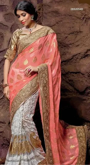 Picture of indian printed sari combo of silk blend fabric dress ca