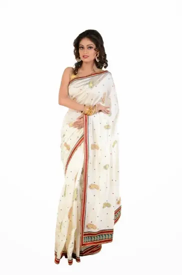 Picture of indian pure silk saree abstract print brown casual wea,