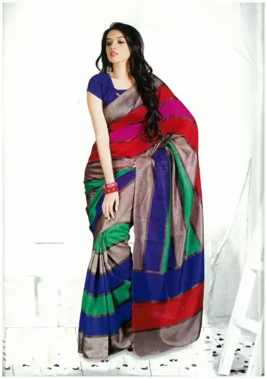 Picture of indian saree handmade pure silk fabric floral printed t