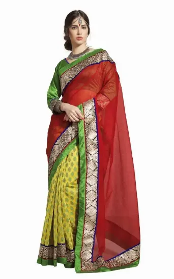 Picture of indian saree pure silk nice printed handmade green sari