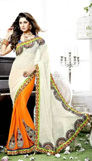 Picture of indian soft silk saree with blouse grand pallu jari dou