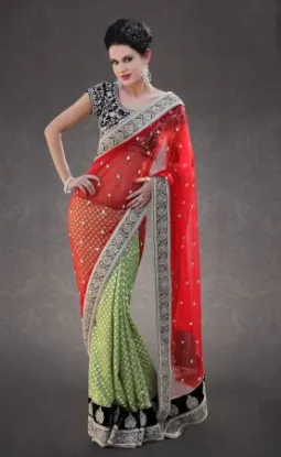 Picture of indian style ethnic wedding party wear sari nylon net ,