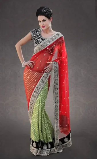 Picture of indian style ethnic wedding party wear sari nylon net ,