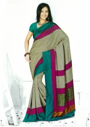 Picture of indian traditional poly cotton saree beige women party,