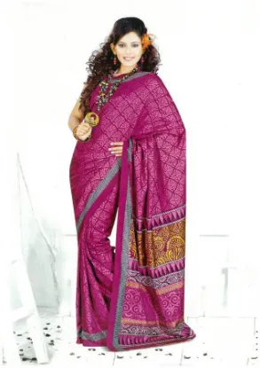 Picture of indian traditional poly cotton saree pink women party ,