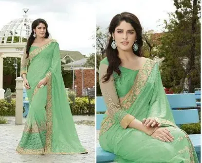 Picture of indian traditional sari women party wear embroidered g,