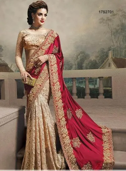 Picture of indian wedding traditional cotton zari work stiched rea