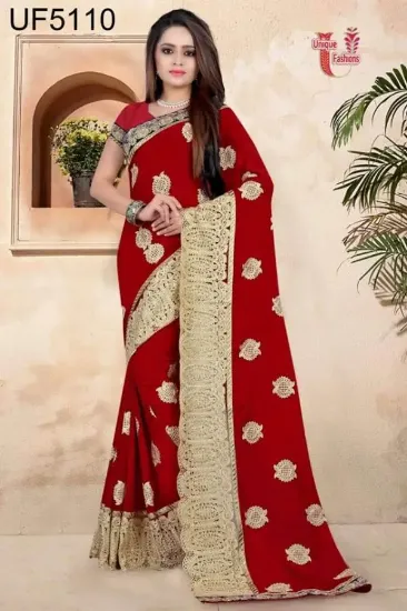 Picture of indian women marriage party wear designer golden borde,