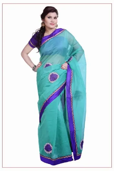 Picture of indian women traditional handmade green saree silk blen