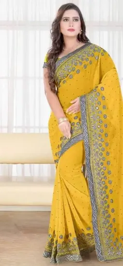 Picture of indian women wedding party wear sari georgette fashion,