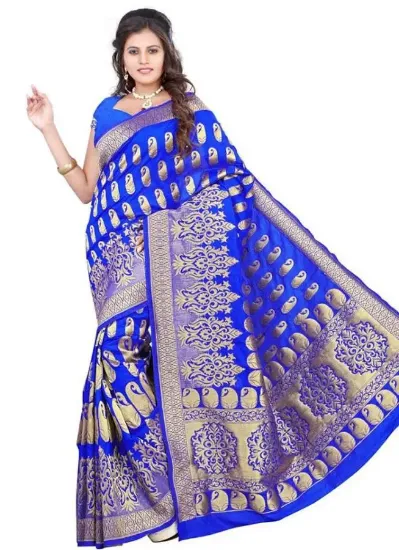 Picture of indigo pakistani bollywood art silk saree festival wear