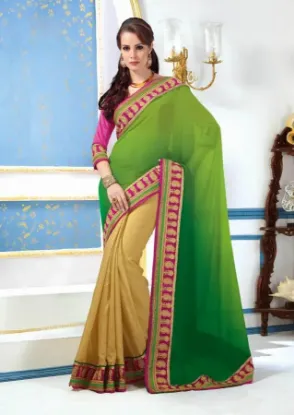 Picture of latest coffee georgette saree border work stylish bang,