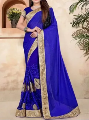 Picture of latest designer sari bollywood ethnic royal blue katan,