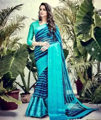 Picture of latest designer sari cotton blend fancy resham zari wo,