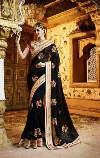 Picture of latest indian wedding sari designer georgette partywea,