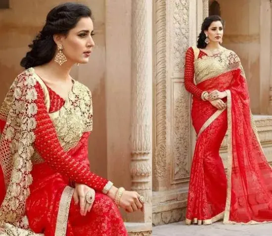 Picture of latest indian wedding sari designer georgette partywear