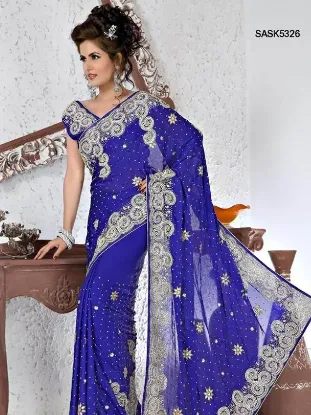 Picture of light blue indian wedding bollywood designer cotton sar