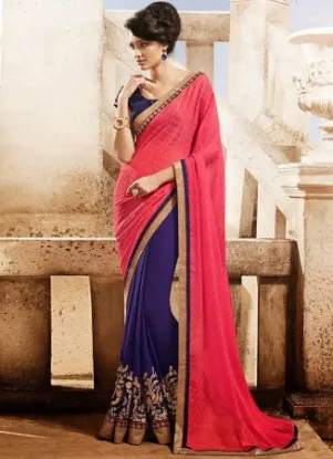 Picture of magenta designer heavy border work bollywood sari geor,