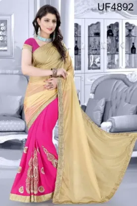 Picture of magenta pakistani bollywood art silk saree wedding wea,