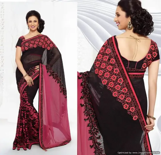 Picture of maroon wedding bridal bollywood chiffon sari saree bell