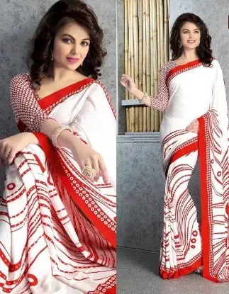 Picture of modest maxi gown bandhani printed saree mose crepe fabr