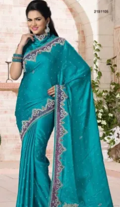 Picture of modest maxi gown bollywood party wear sari indian blue 