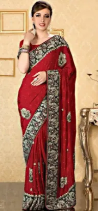 Picture of modest maxi gown disgner saree red and blue art silk lo