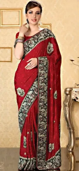 Picture of modest maxi gown disgner saree red and blue art silk lo