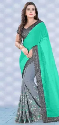 Picture of modest maxi gown green art silk saree pakistani women w