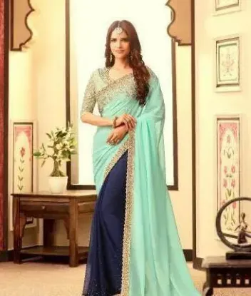 Picture of modest maxi gown heavy handcrafted designer saree tradi