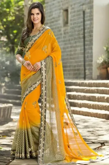 Picture of modest maxi gown saree georgette sequence work party we