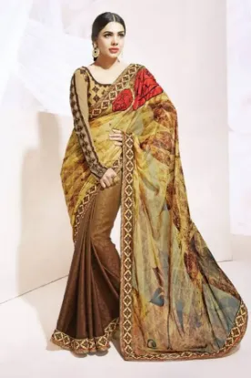 Picture of modest maxi gown traditional banarasi silk saree design