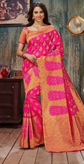 Picture of multi color banarasi silk saree indian pakistani wear ,