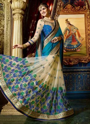 Picture of multi floral printed awesome beautiful saree with runn,