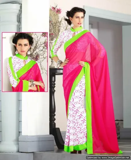 Picture of multi indian bollywood style printed satin silk saree ,