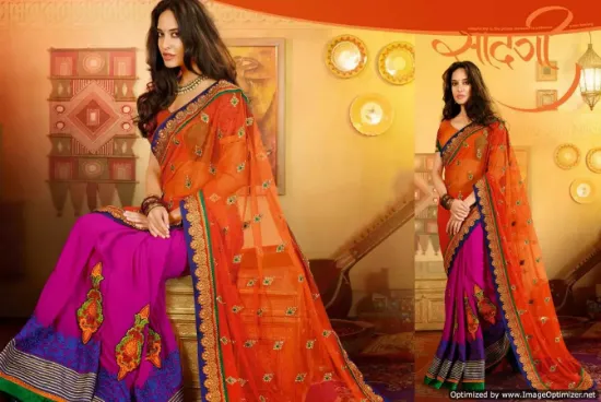 Picture of multicolor embroidered sari women party wear designer ,